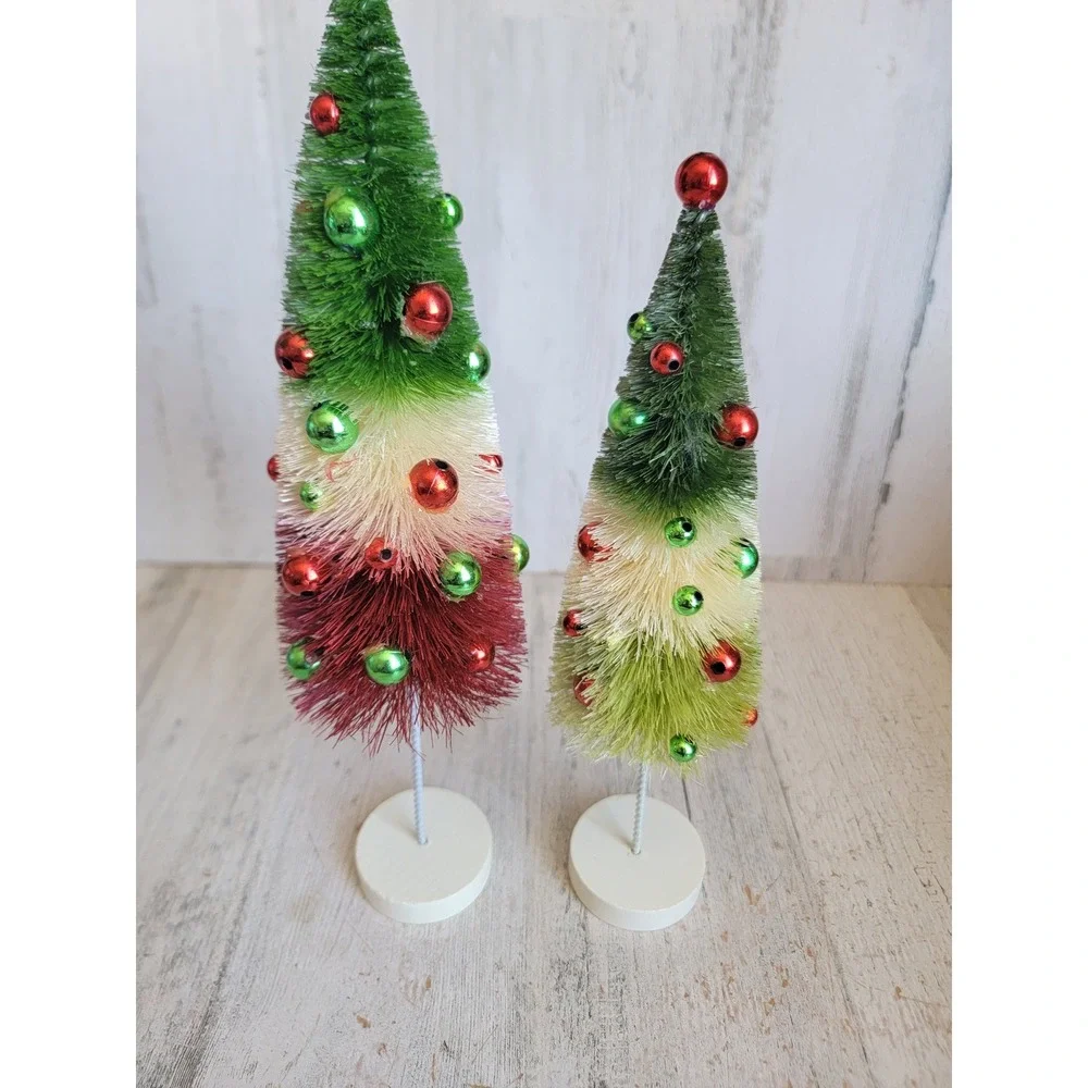 Bethany Lowe mini Red Green bottle brush tree table top Xmas set home